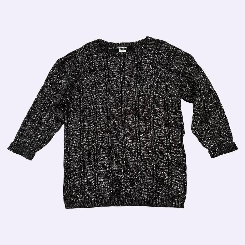 Vintage Pierre Cardin Women’s M Oversized Metallic Cable Knit Sweater Lurex -